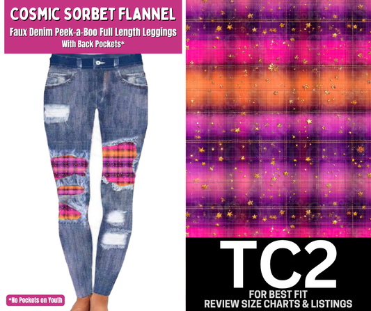 Cosmic Sorbet Flannel Faux Denim Full Length Peekaboo Leggings