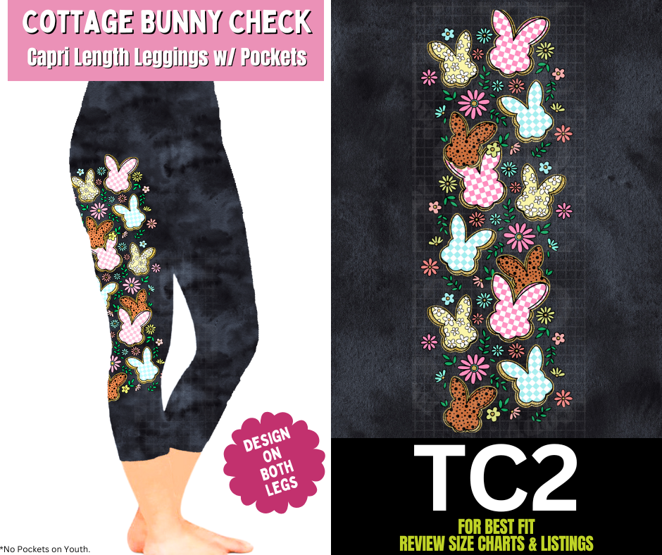 Cottage Bunny Check Capri Leggings w/ Side Leg Designs