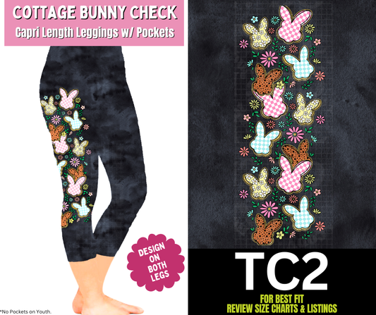 Cottage Bunny Check Capri Leggings w/ Side Leg Designs