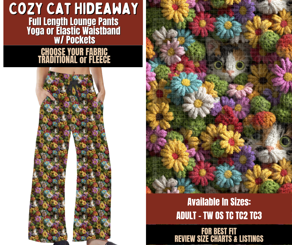 Preorder! Closes 9/21. ETA Dec. Cozy Cat Hideaway Knit Lounge Pants Choose Fleece or Traditional