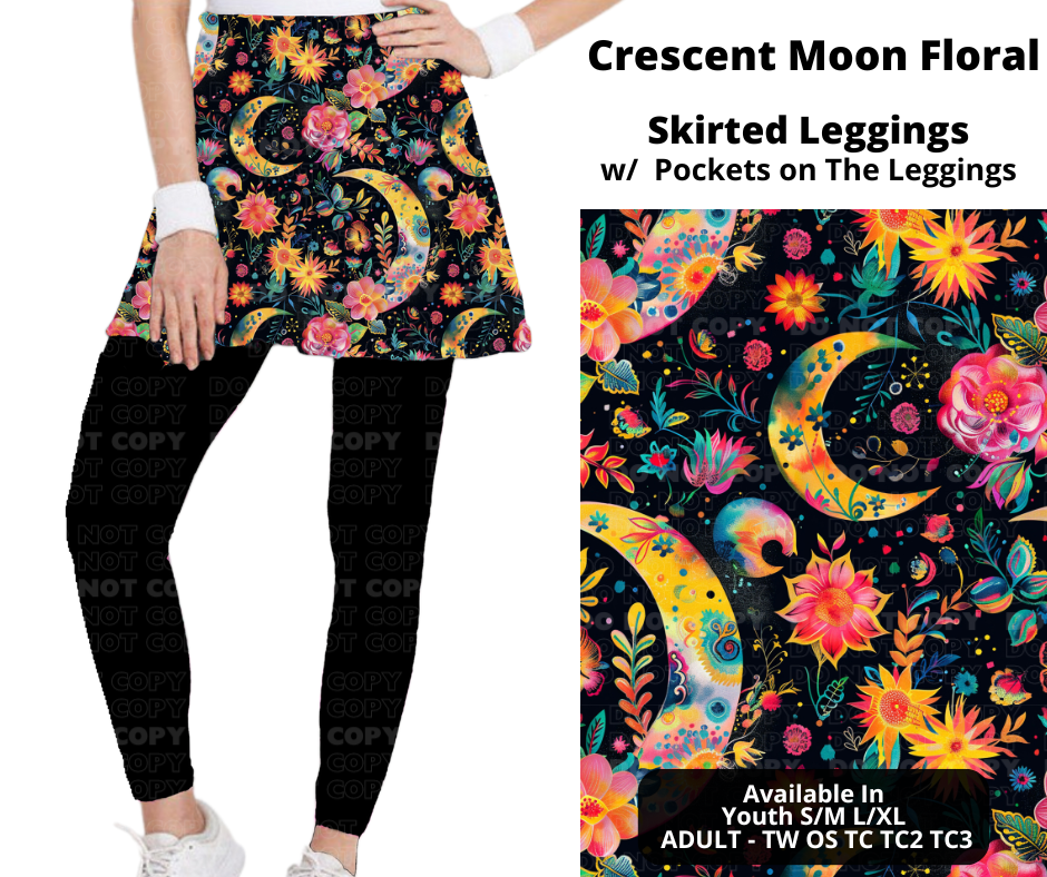 Preorder! Closes 11/25. ETA Jan. Crescent Moon Floral Skirted Full Length Leggings w/ Pockets