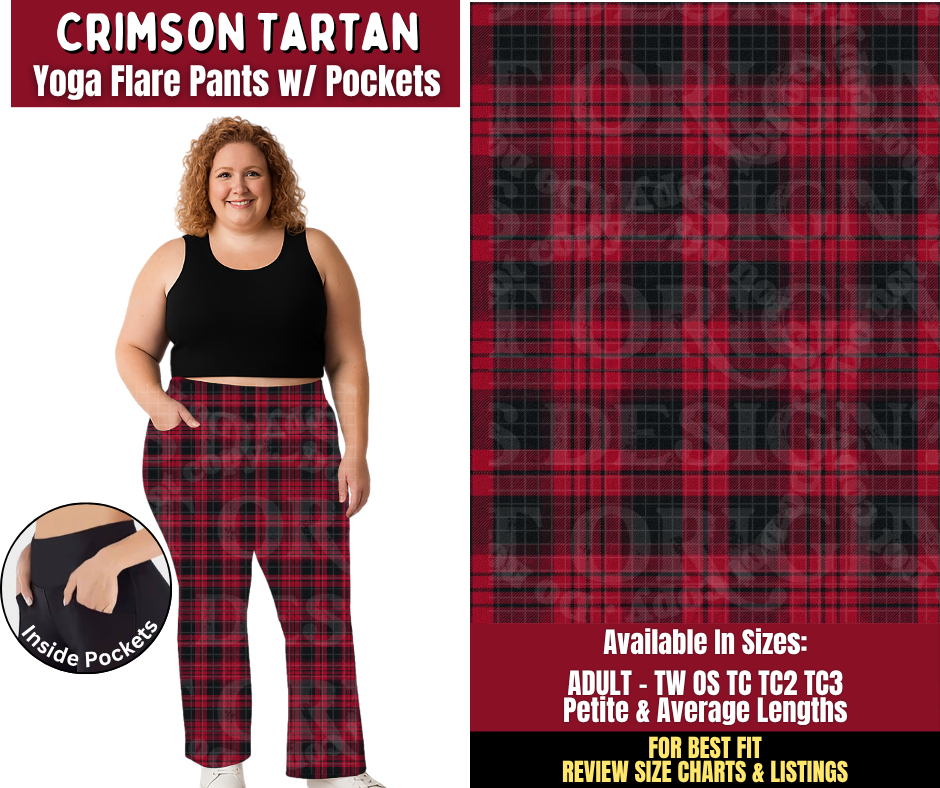 Preorder! Closes 8/24. ETA Nov. Crimson Tartan Yoga Flare Pants