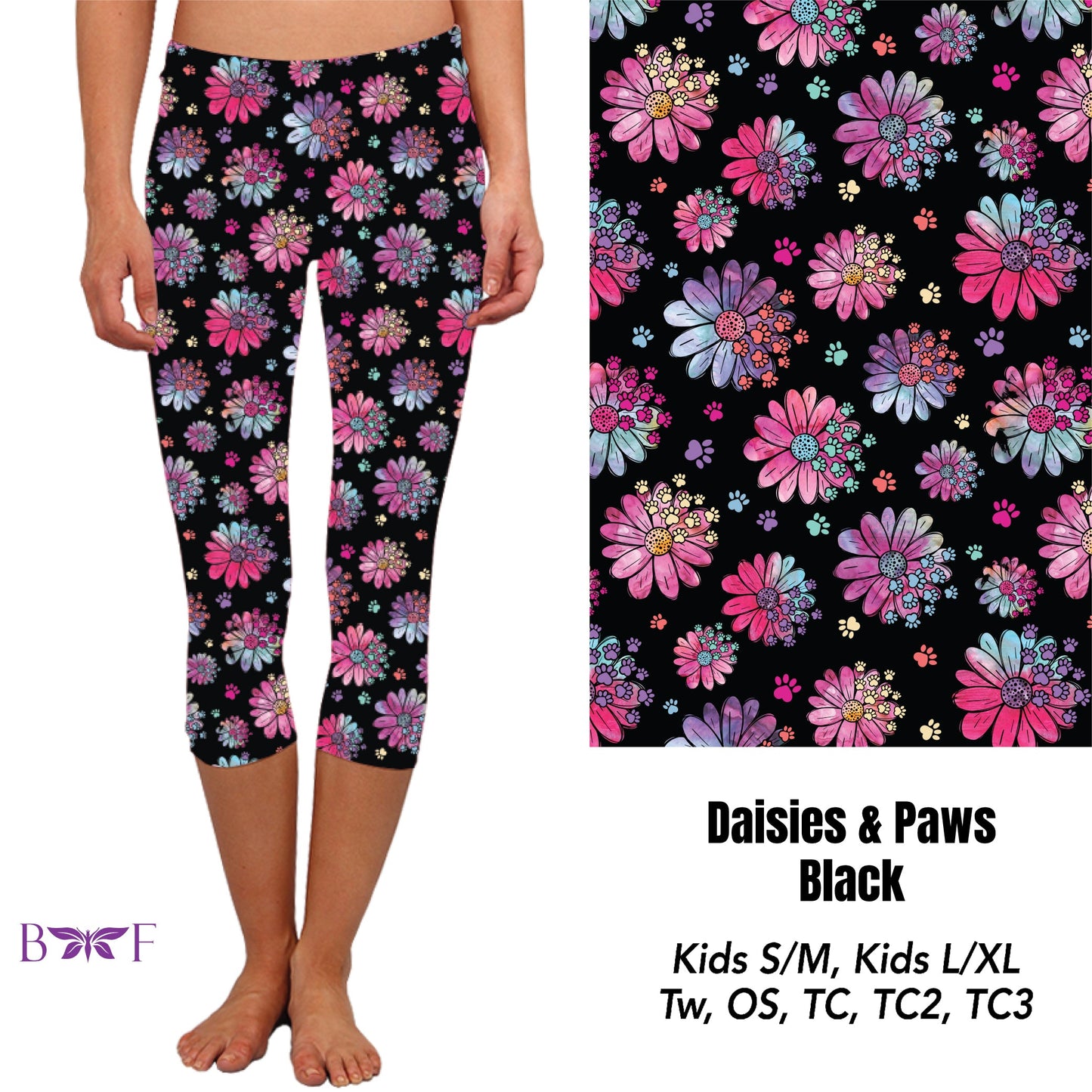 Daisies and Paws Black Leggings, Capris, and shorts