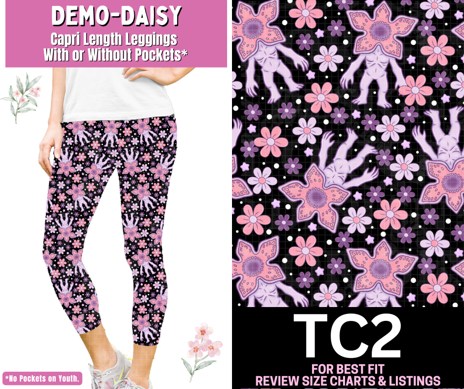 Demo-Daisy Capri Length Leggings w/ Pockets