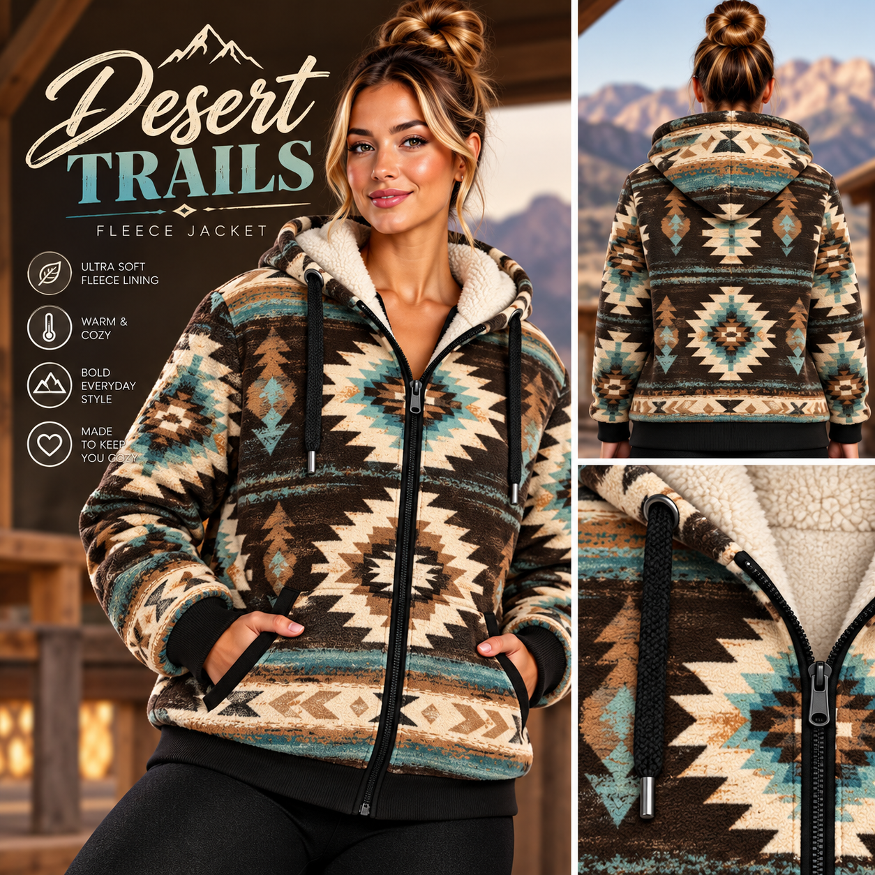 Desert Trails-FLEECE LINED HOODED JACKET-PREORDER CLOSING 11/9