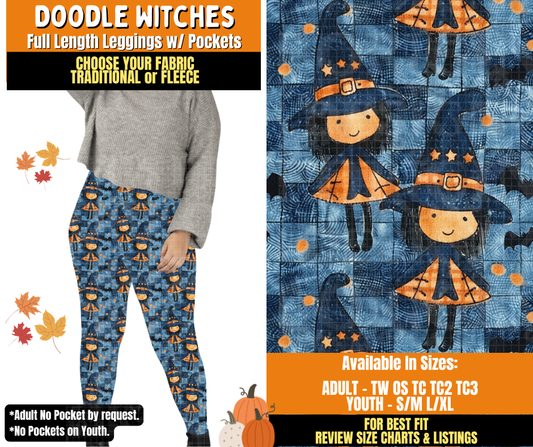 Preorder! Closes 7/16. ETA Oct. Doodle Witches Leggings Choose Fleece or Traditional
