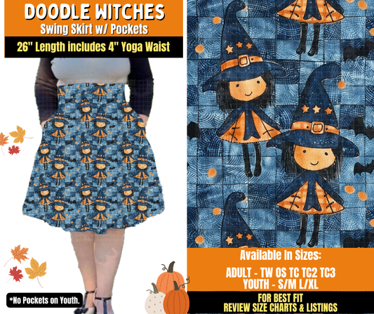 Preorder! Closes 7/16. ETA Oct. Doodle Witches Swing Skirt