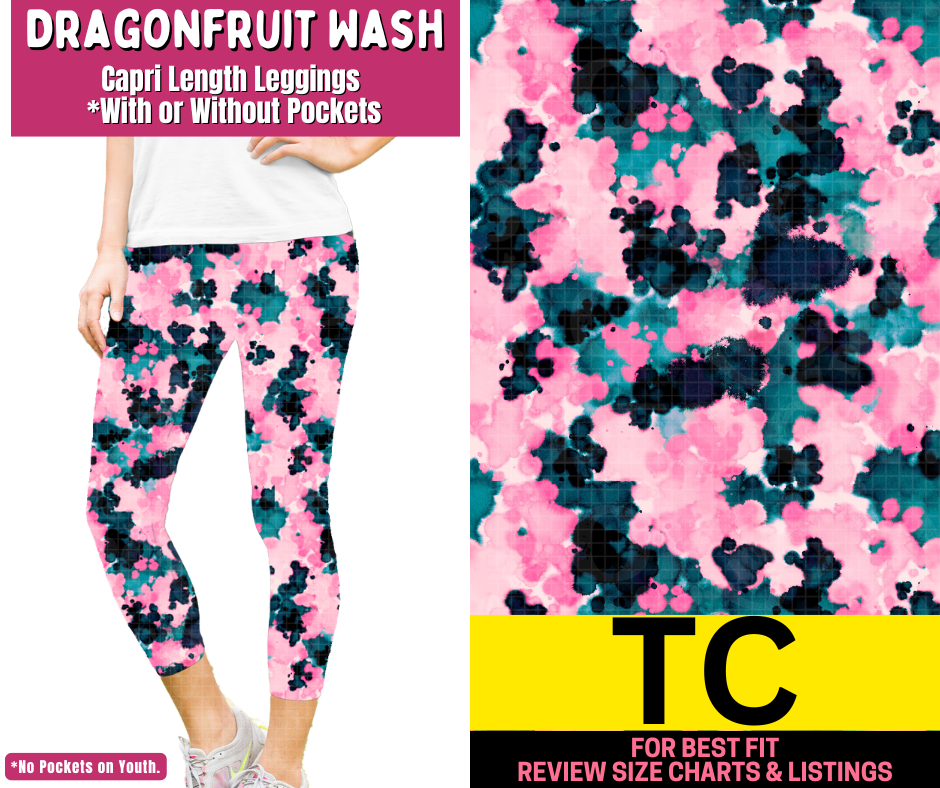 Dragonfruit Wash Capri Length Leggings w/ Pockets