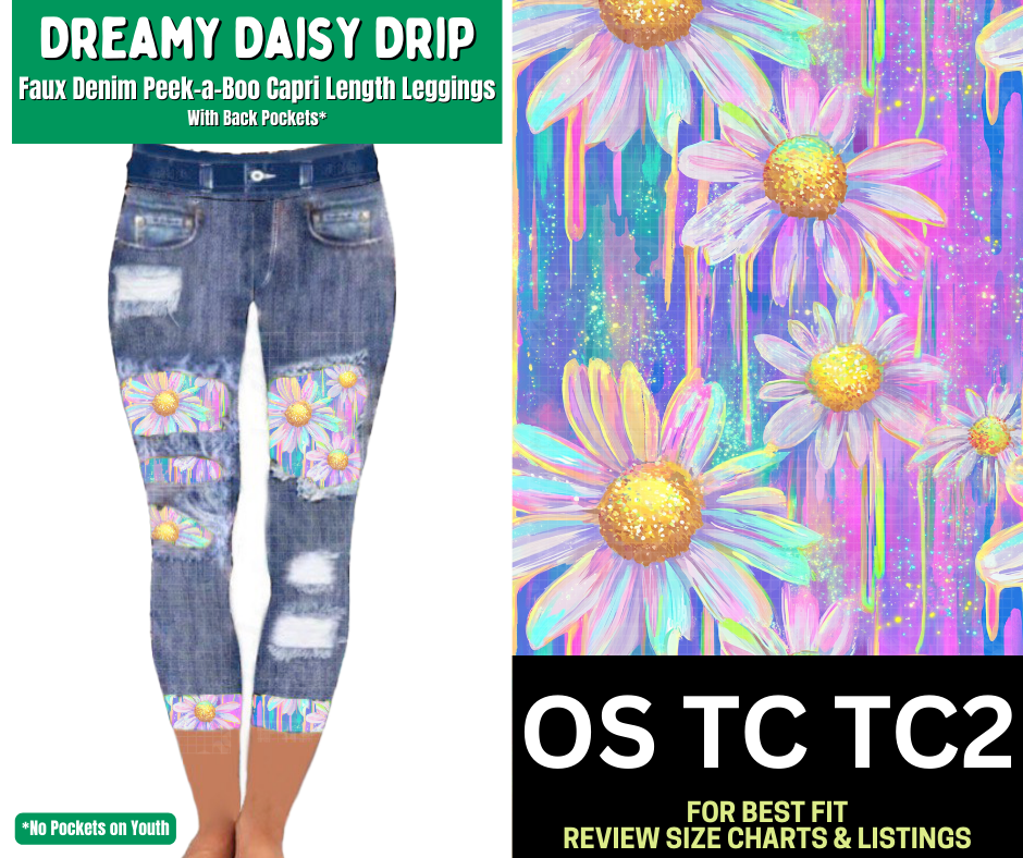 Dreamy Daisy Drip Capri Faux Denim Peekaboo