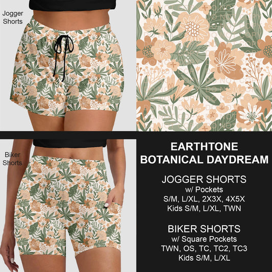 B281 - Preorder Earthtone Botanical Daydream Jogger/Biker Shorts (Closes 3/25. ETA: early June)