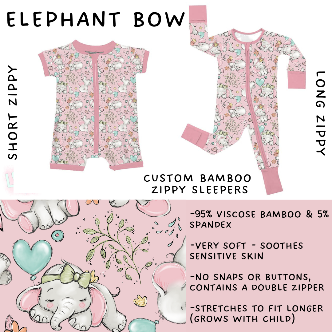 Ready to Ship Elephant Bow Short Zippy Sleeper - 6-12 months