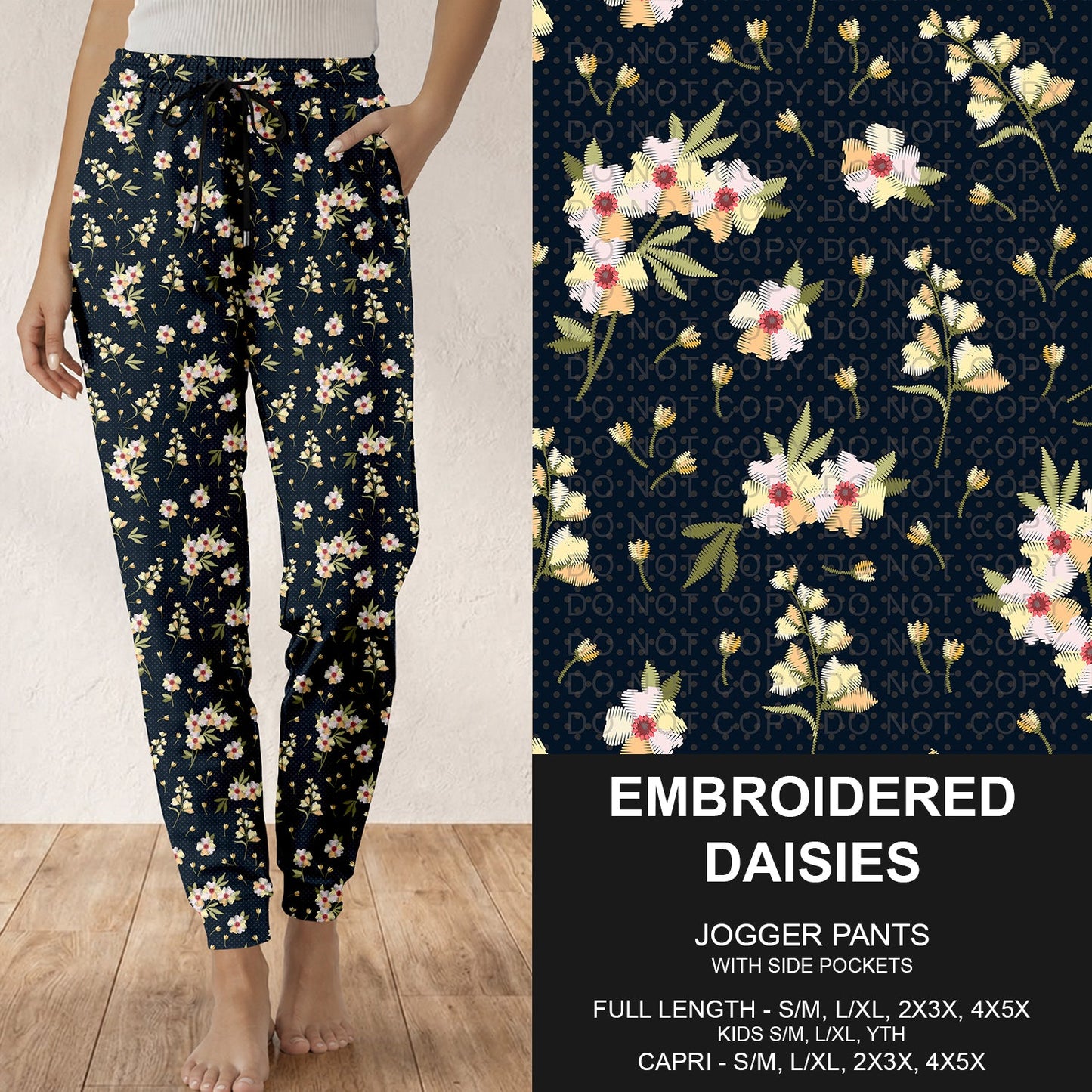 B318 - Preorder Embroidered Daisies Joggers (Closes 10/25. ETA: late Dec.)