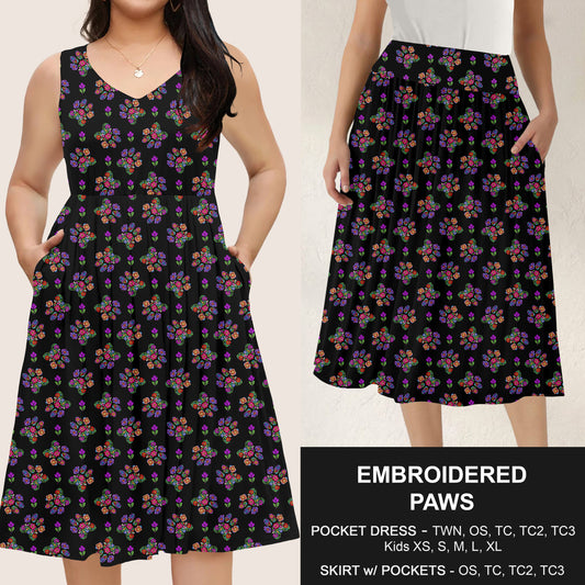 B285 - Preorder Embroidered Paws Dress/Skirt with Pockets (Closes 4/15. ETA: mid June)