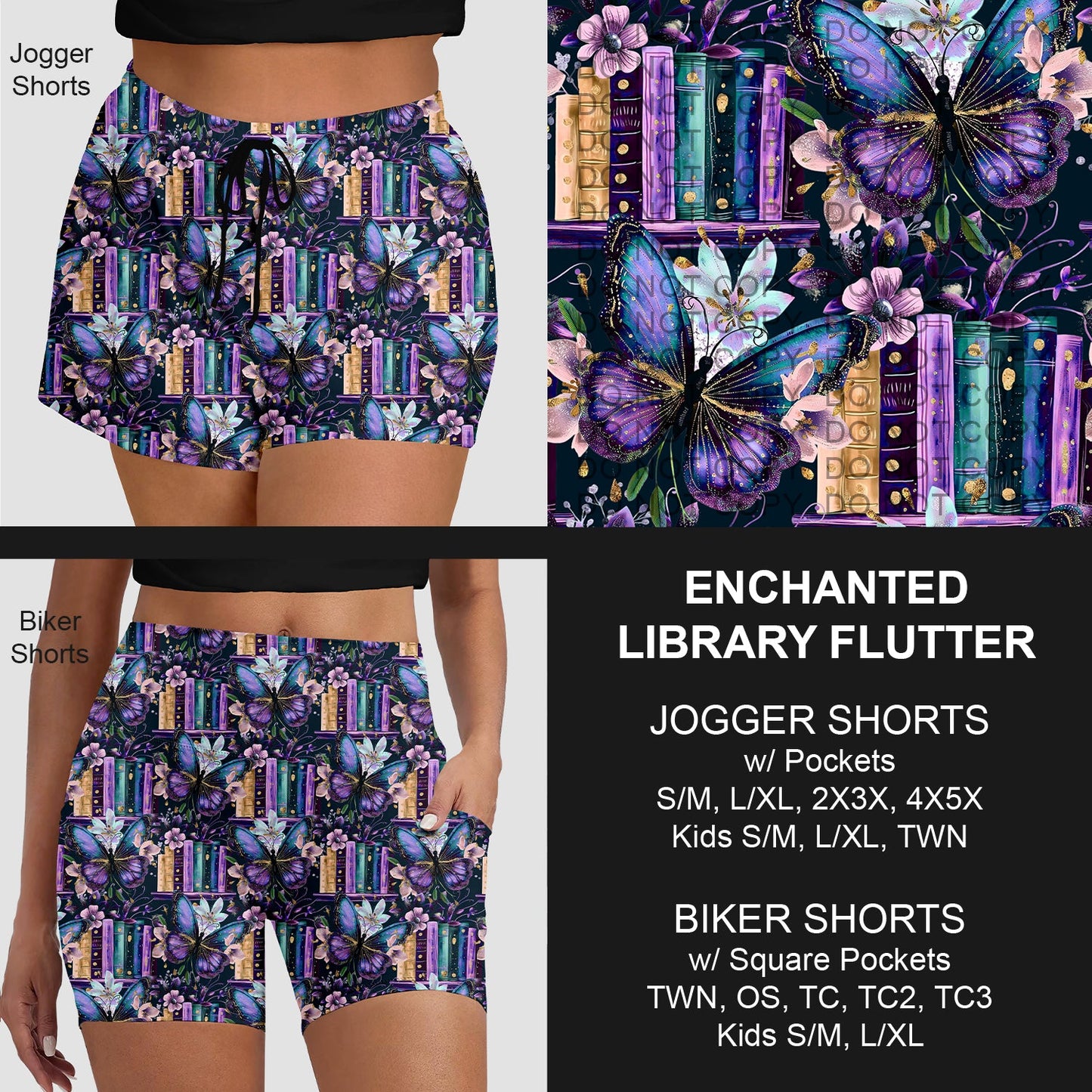 B281 - Preorder Enchanted Library Flutter Jogger/Biker Shorts (Closes 3/25. ETA: early June)