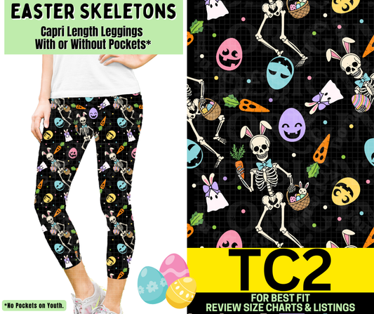 Easter Skeletons Capri Length Leggings w/ Pockets