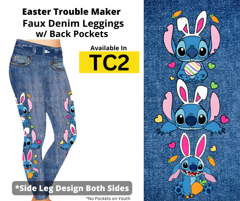 Easter Trouble Maker Full Length Faux Denim w/ Side Leg Designs