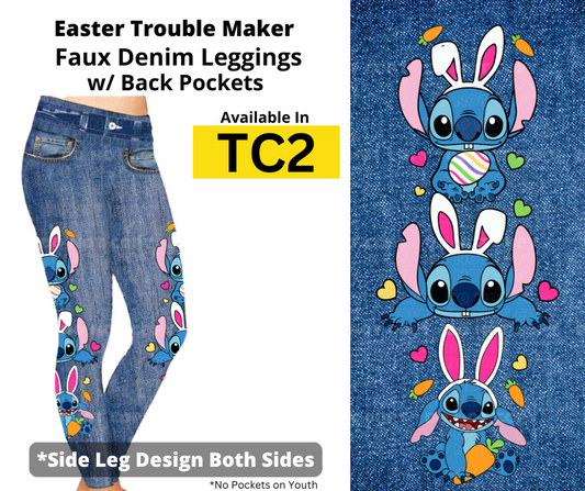 Easter Trouble Maker Full Length Faux Denim w/ Side Leg Designs