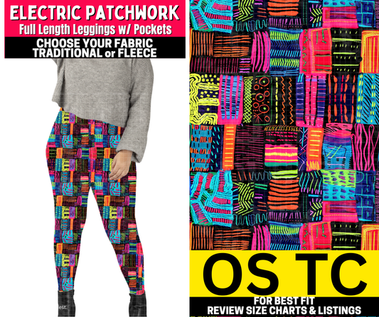 Electric Patchwork Leggings Choose Fleece or Traditional