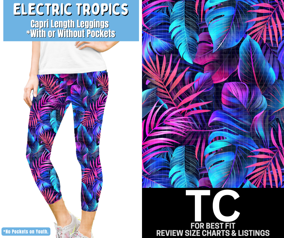 Electric Tropics Capri Length Leggings w/ Pockets