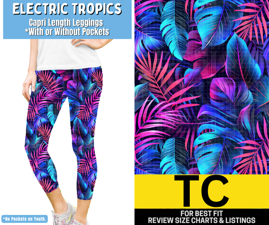 Electric Tropics Capri Length Leggings w/ Pockets