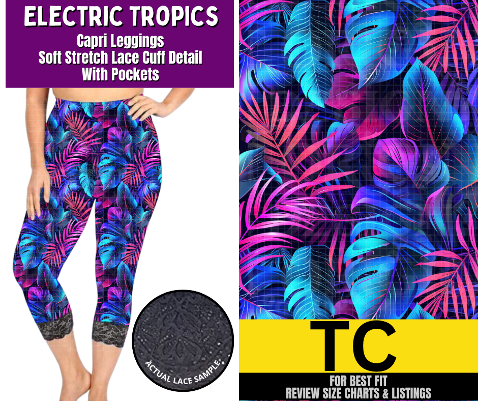 Electric Tropics Lace Cuff Capris w/ Pockets