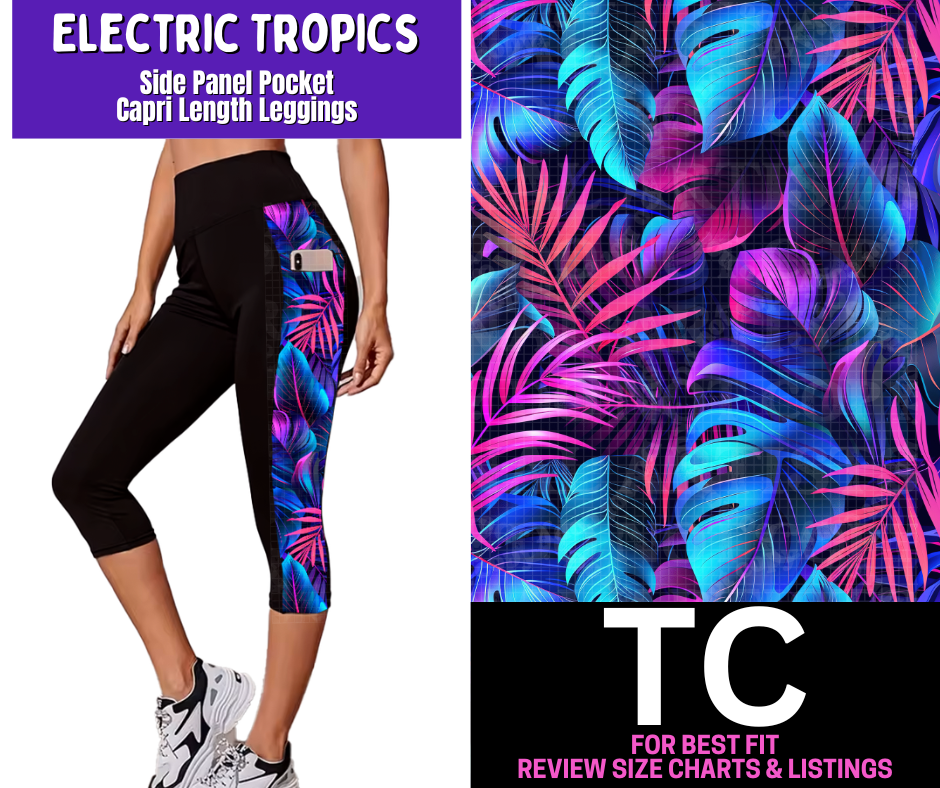 Electric Tropics Side Panel Pocket Capri Length Leggings