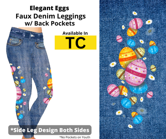 Elegant Eggs Full Length Faux Denim w/ Side Leg Designs