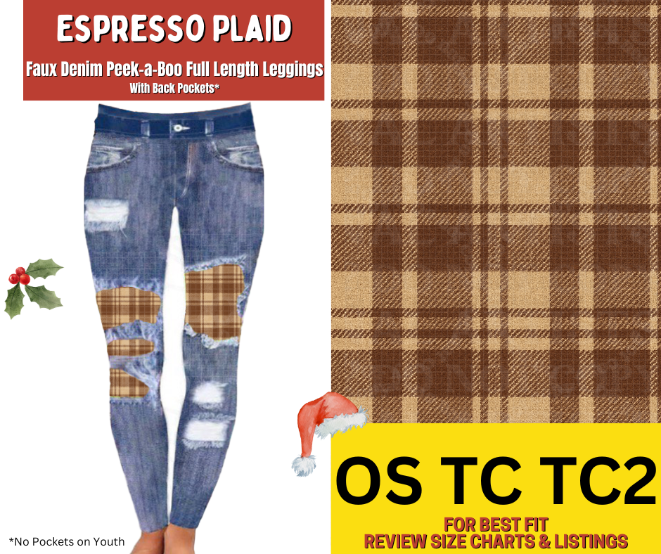 Espresso Plaid Faux Denim Full Length Peekaboo Leggings