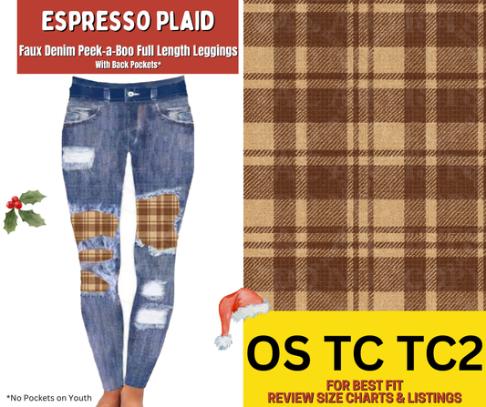 Espresso Plaid Faux Denim Full Length Peekaboo Leggings