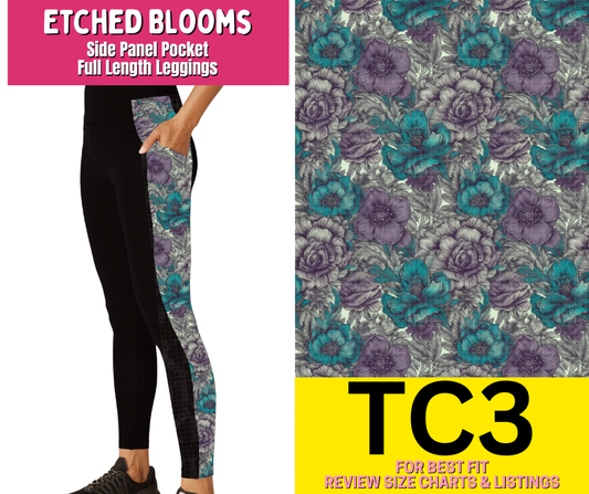 Etched Blooms Side Panel Pocket Full Length Leggings