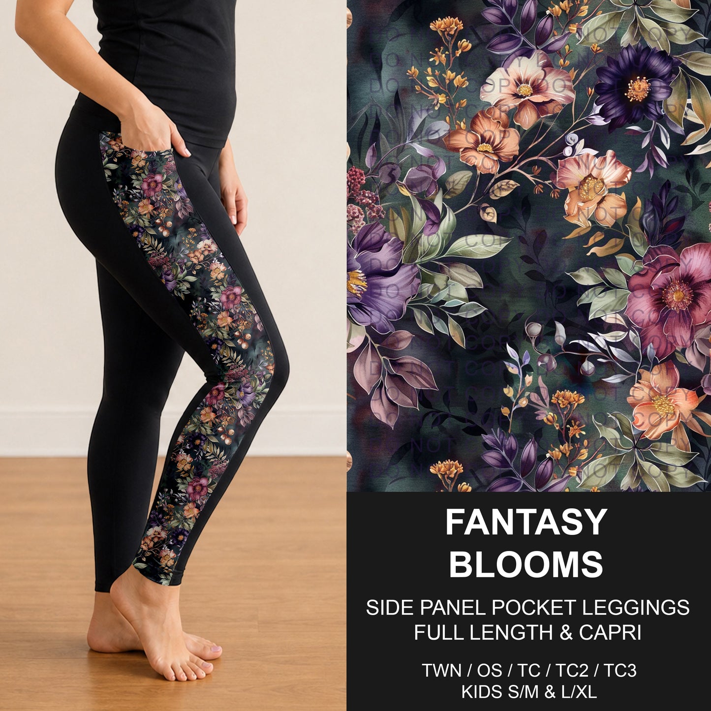 B314 - Preorder Fantasy Blooms Side Panel Pocket Leggings (Closes 9/27. ETA: late Nov.)
