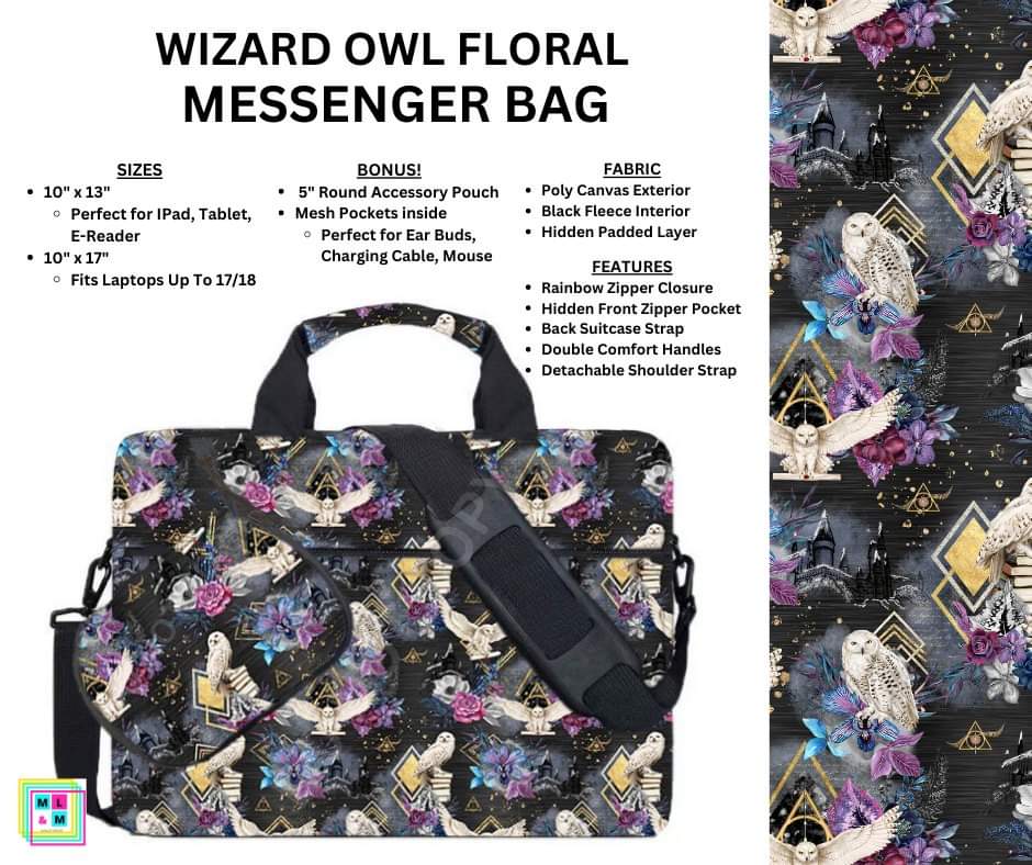 Wizard Owl Floral Messenger Bag