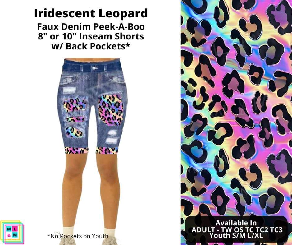 Iridescent Leopard Faux Denim Shorts