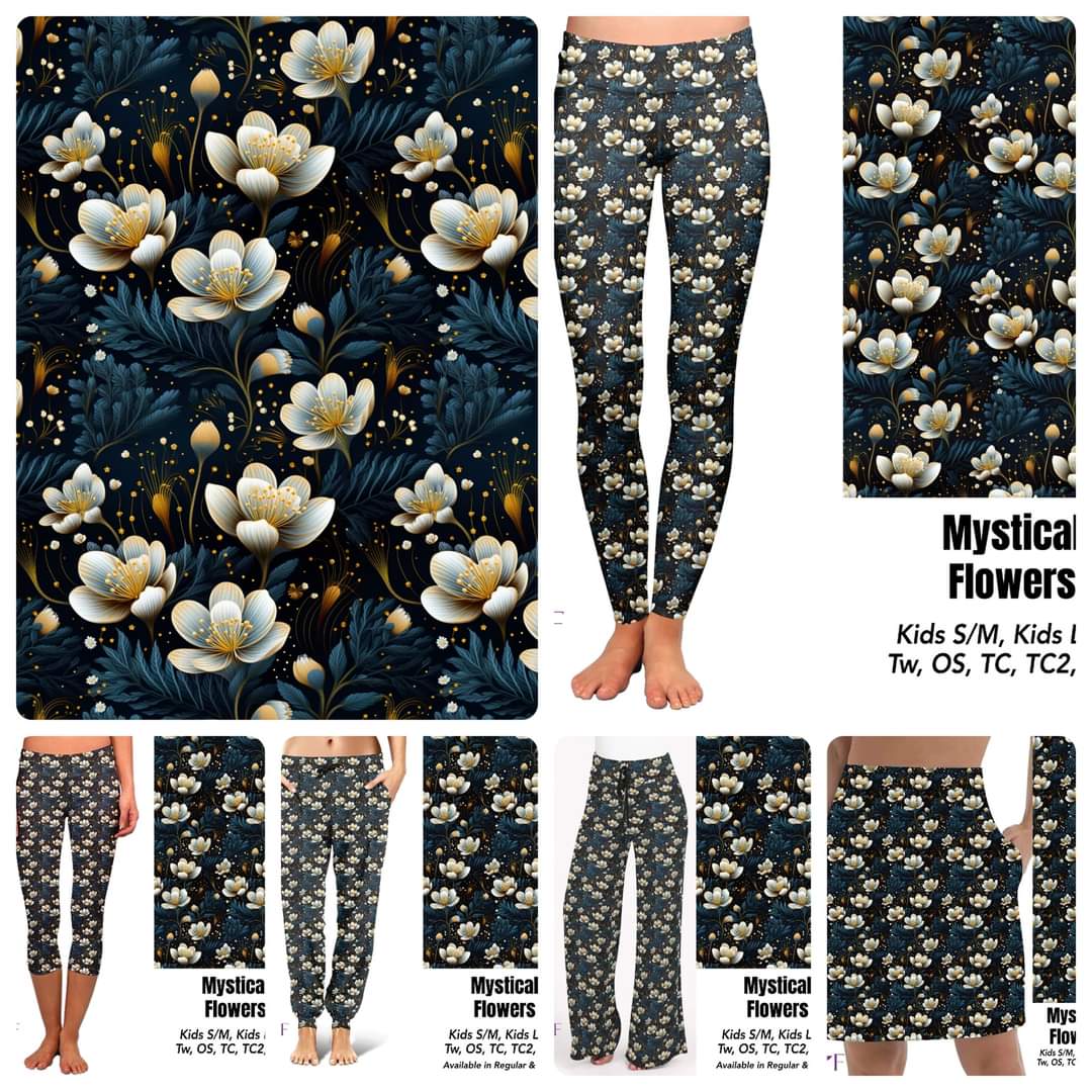 Mystical floral leggings, capris and skorts with pockets