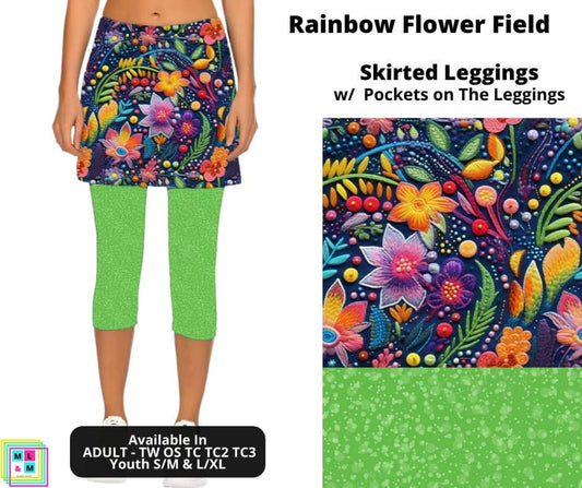 Preorder! Closes 4/8. ETA May. Rainbow Flower Field Skirted Capri Leggings w/ Pockets