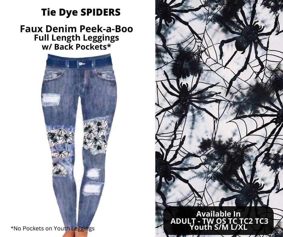 Tie Dye Spiders Faux Denim Full Length Peekaboo Leggings