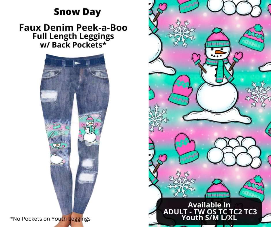 Snow Day Faux Denim Full Length Peekaboo Leggings