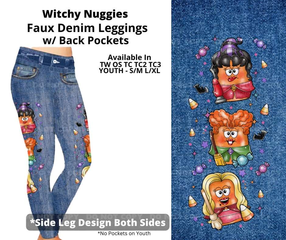 Witchy Nuggies Full Length Faux Denim w/ Side Leg Designs