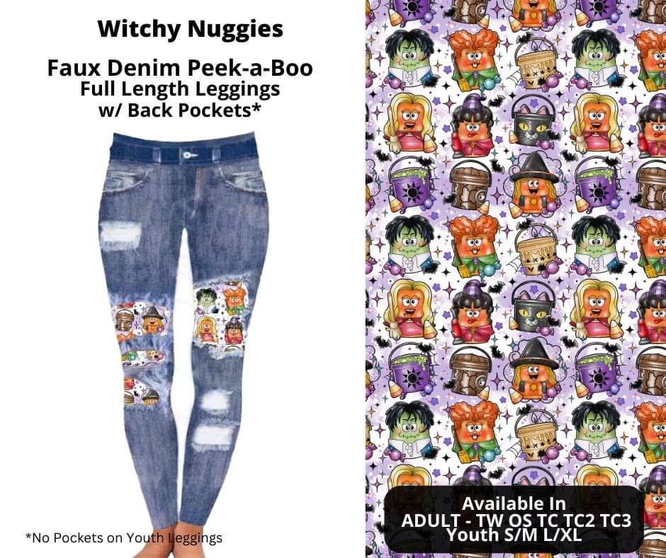 Witchy Nuggies Faux Denim Full Length Peekaboo Leggings