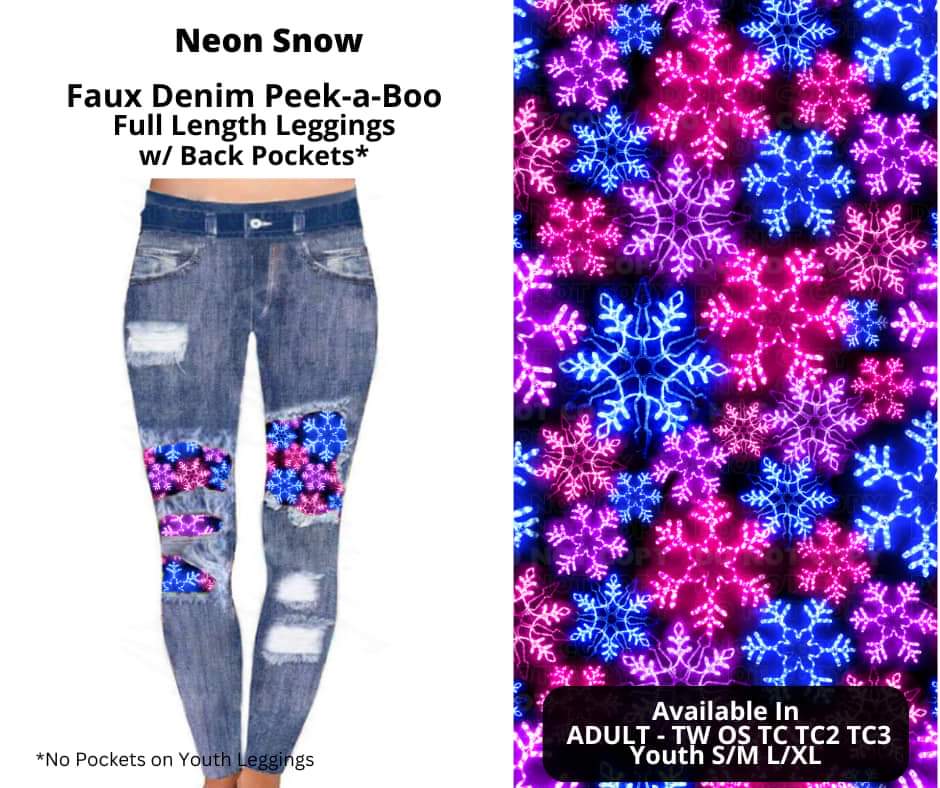 Neon Snow Faux Denim Full Length Peekaboo Leggings