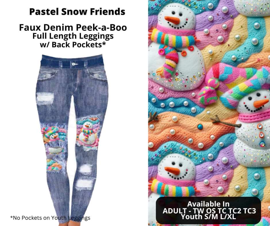 Pastel Snow Friends Faux Denim Full Length Peekaboo Leggings