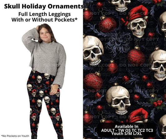 Skull Holiday Ornaments Full Length Leggings w/ Pockets