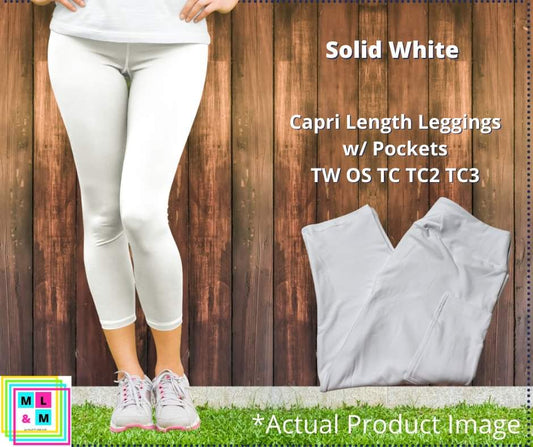 Solid White Capri Leggings w/ Pockets by ML&M
