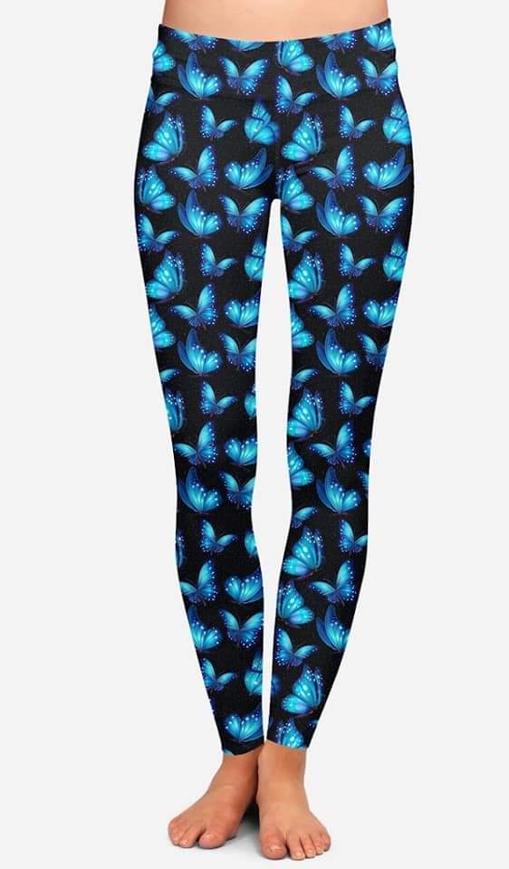 Blue Electric Butterfly leggings, capris and joggers