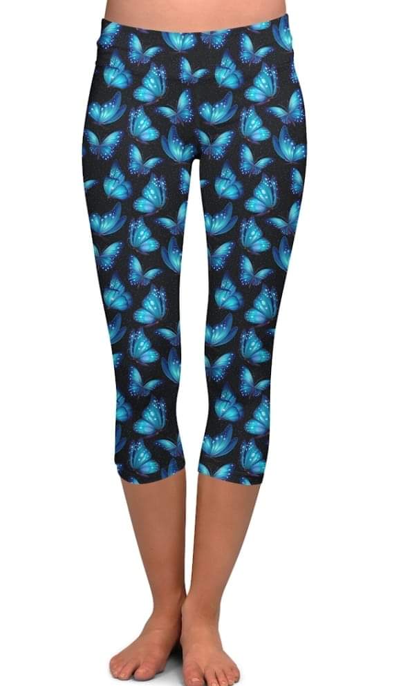 Blue Electric Butterfly leggings, capris and joggers