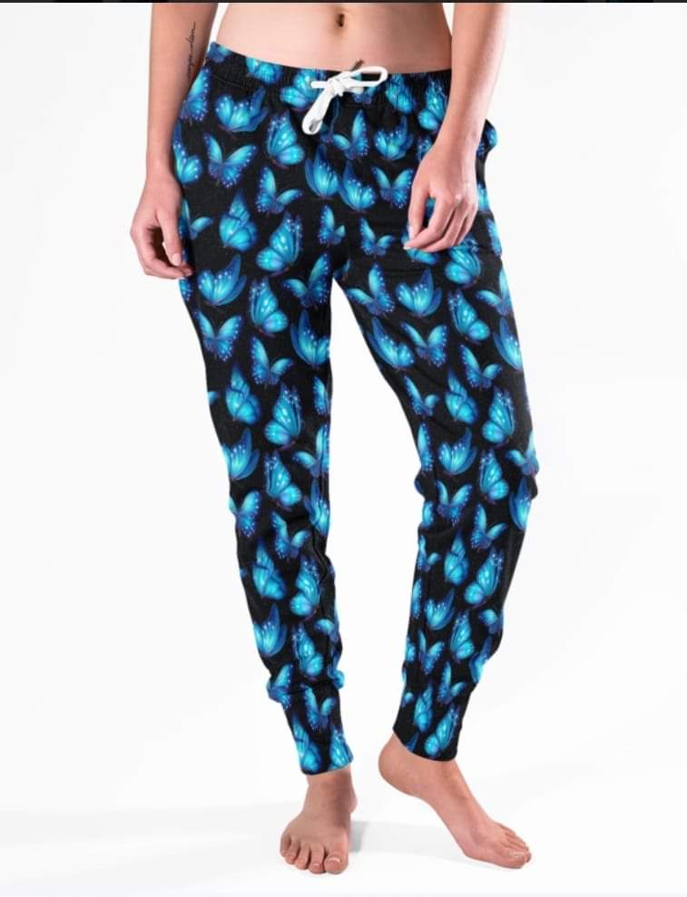 Blue Electric Butterfly leggings, capris and joggers