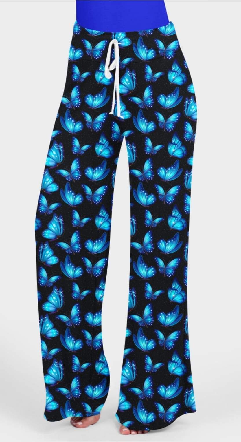 Blue Electric Butterfly leggings, capris and joggers