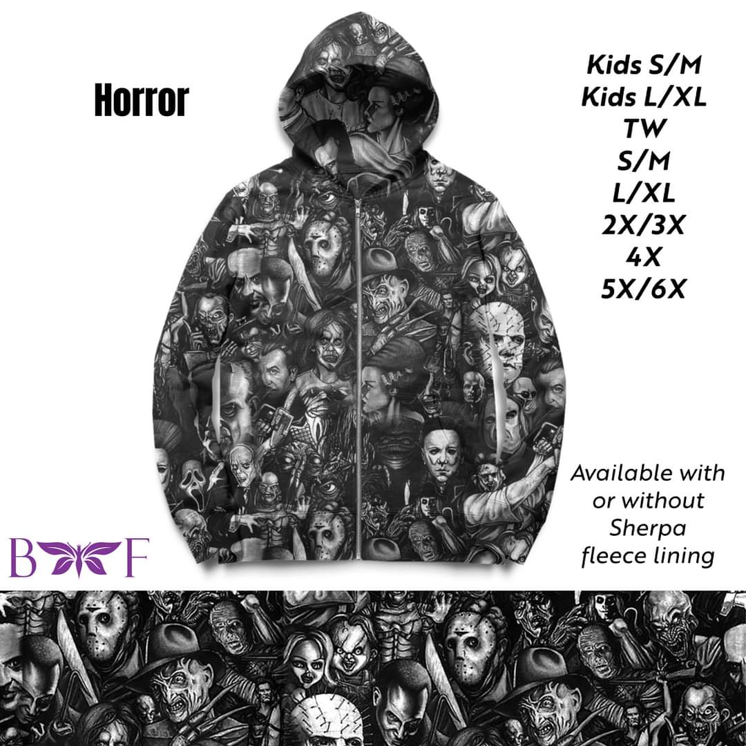 Horror zip up hoodie without sherpa fleece lining