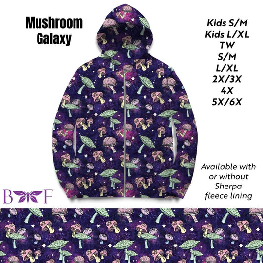 Mushroom galaxy zip up hoodie with or without sherpa fleece lining