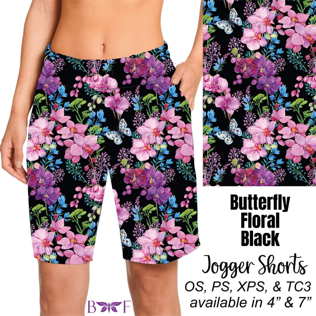 Hummingbird floral black leggings, capris, capri lounge and jogger and shorts